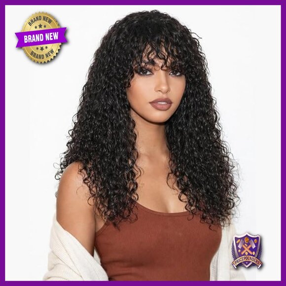 22 Inch Deep Wave Human Hair Wig with Bangs Glueless Non-Lace Front main image 6